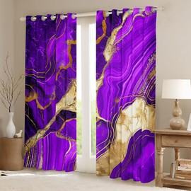 Cortinas de mármol púrpura, cortinas opacas de mármol dorado, cortinas y cortinas con textura metálica abstracta oscura, cortinas geométricas bohemias hippie líquidas, 42 x 63 pulgadas, 2 paneles