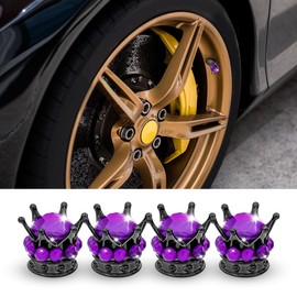 RGOAANC 4PCS Crown Tire Valve Stem Caps, Car Tire Valve Stem Caps, Crystal Diamond Car Wheel Tire Valve Caps, Attractive Dustproof Car Accessories Stem Air Caps Covers for Vehicles (Black+Purple)