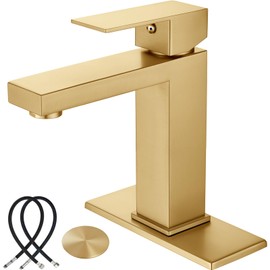 Midanya Bathroom Sink Faucet 1 Hole Single Handle Deck Mount Lavatory Mixer Tap Include Cover Plate One Lever Stainless Steel SUS304 Commercial,Polish Chrome with Pop Up Drain