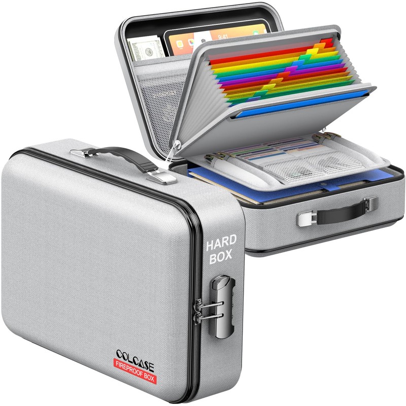 COLCASE Fireproof Document Box, Hard Case Fireproof File Organizer with