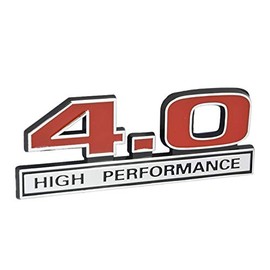 4.0 Liter V6 High Performance Engine Emblem in Chrome & Red - 5" Long