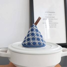 Triangle Pot Holder, Set of 2, Heat Resistant Mittens, Oven Mitts, Stylish, Cute, Scandinavian Style, Kitchen Mittens, Pot Lid, For Both Left and Right Use, Convenient Storage (Blue)