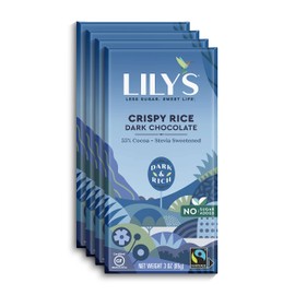 Lily's by, Stevia Sweetened, No Added Sugar, Low-Carb, Keto Friendly, 55% Cocoa, Fair Trade, Gluten-Free & Non-GMO, 3, 4-Pack, Crispy Rice Dark Chocolate Bar, 12 Oz