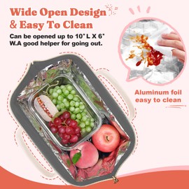 Lunch Bag Women Insulated Lunch Box Wide-Open Lunch Tote Bag Large Drinks Holder Durable Nylon Thermal Snacks Organizer for Men Adults Work Picnic Hiking Beach Fishing, Red Flower