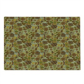 Ambesonne Alcohol Cutting Board, Hand-Drawn Cartoon Oktoberfest Elements with Beer Glasses Bottles Sausage, Decorative Tempered Glass Cutting and Serving Board, Large Size, Multicolor