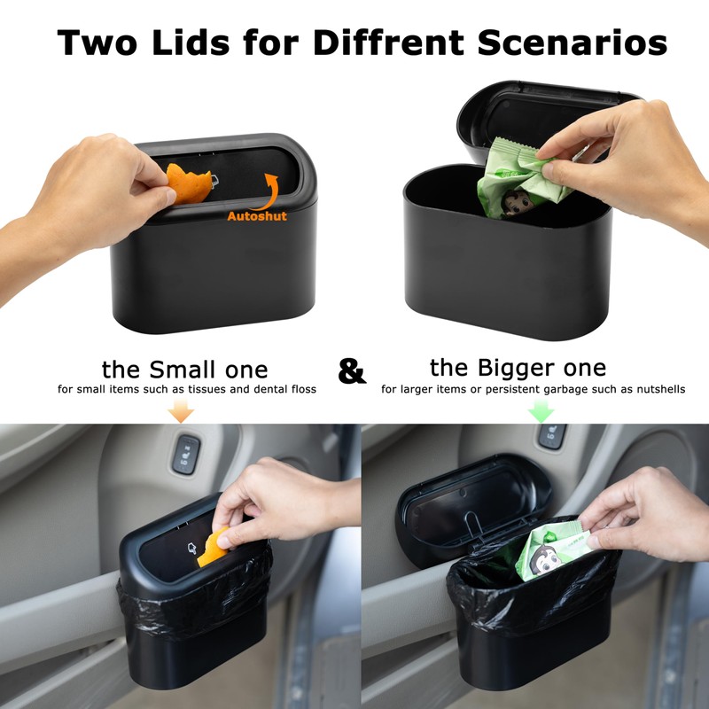 Ginsco 2 Pack Mini Car Trash Can with Lid, Small