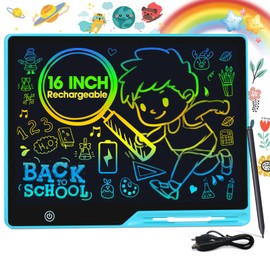 POPERPUN LCD Writing Tablet for Kids, Rechargeable Doodle Board, 16 Inch Erasable Kids Drawing Pad Drawing Tablet Kids Toys for Ages3 4 5 6 7 8 Christmas Birthdays Gifts for Girls Boys Adults