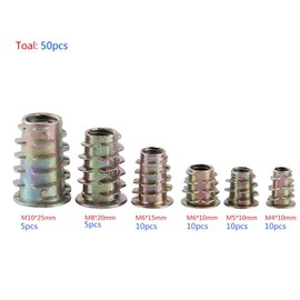 Pack of 50 Pcs M4/M5/M6/M8/M10 Zinc Alloy Furniture Hex Drive Nut Threaded Insert Wood Insert Nuts Assortment