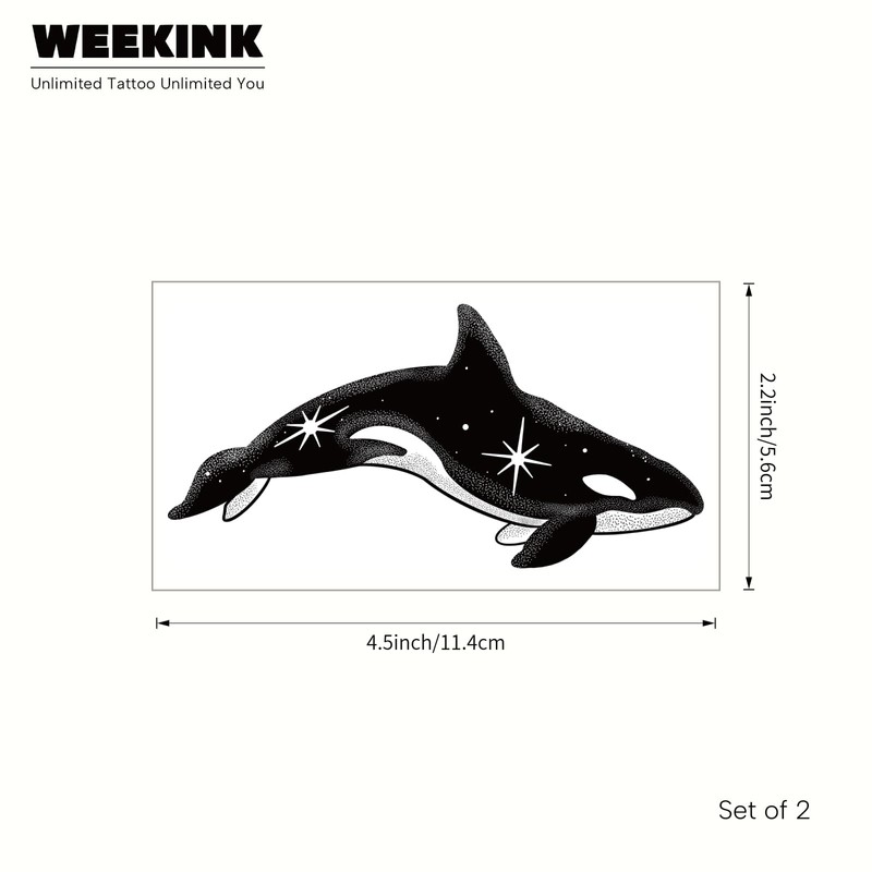 Celestial Orca Whale Semi Permanent Temporary Tattoo Unisex Adults
