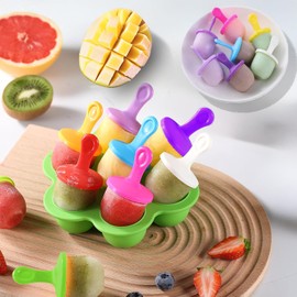 Molde de Helado para Niños, Moldes para Paletas de Hielo, Silicona de Grado Alimenticio Popsicle Hielo Reutilizables, Fácil liberación y Paletas 7 Cavidades (1, Morado oscuro)
