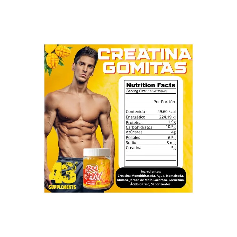 Creatina En Gomitas Mango Glúteo Peptonas Kiv 90 Cáps