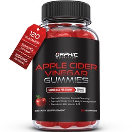 ORPHIC NUTRITION Apple Cider Vinegar Gummies - 1000mg - Formulated to Support Normal Energy Levels & Gut Health - Supports Digestion, Detox & Cleansing - ACV Gummies W/VIT B12, Beetroot (120 Gummies)