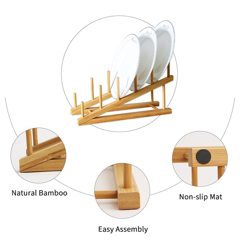 4 PCS Wooden Dish Drying Rack Bamboo Plate Dish Rack