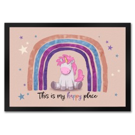 speecheese This is My Happy Place Doormat in 35 x 50 cm with Cute Unicorn Baby Children Favourite Place Decoration Unicorn Rainbow Stars Children's Room