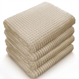 Softerry European Waffle Weave Bath Towel Set - 100% Organic Cotton - Quick Dry Lint Free Thin and Absorbent - Fade Resistant - Eco-Friendly (Set of 4 Bath, Natural)