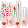 FYSUIMU 50Pcs Strawberry Disposable Plastic Cups with Lids and Straws