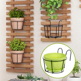 Leoenir 4 Pack Round Hanging Railing Planters - Metal Flower Pot Holder for Balcony and Fence （Black）