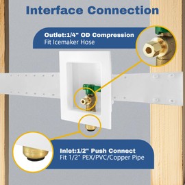 1-PACK GUOFIS Icemaker Outlet Box with 1/2" Push-fit Inlet Connect, Ice Maker Box with Pre-installed 1/4-Turn Ball Valve