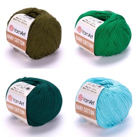 YarnArt Baby Cotton Knitting Yarn - 50% Cotton, 50% Acrylic Jeans Soft Baby Cotton Amigurumi Animal Toys Yarn, 50 gr-1.76 Oz, 180 Yds, (Pack of 4) (Serenity Collection)