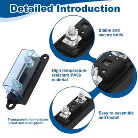 400Amp Mega/Amg Midi Fuse and Holder, 1-Way 100A Holder with 2 PCS Anm Bolt-On Fuse 250A 400A Multi Block Class T Circuit Fuses for Cars Boat Vehicles Construction Agricultural Buses