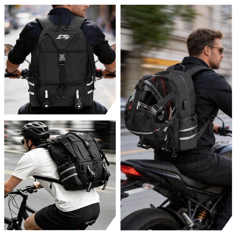 JLDTOP Motorcycle Helmet Backpack Waterproof Oxford Motorcycle Backpack with Helmet