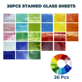 26 Sheets Opaque Stained Glass Kit for Beginners - 6 x 4 Inch Colored Opalescent Art Glass for Mosaic Art, DIY Starter Projects & Craft Supplies - Easy to Cut & Shape