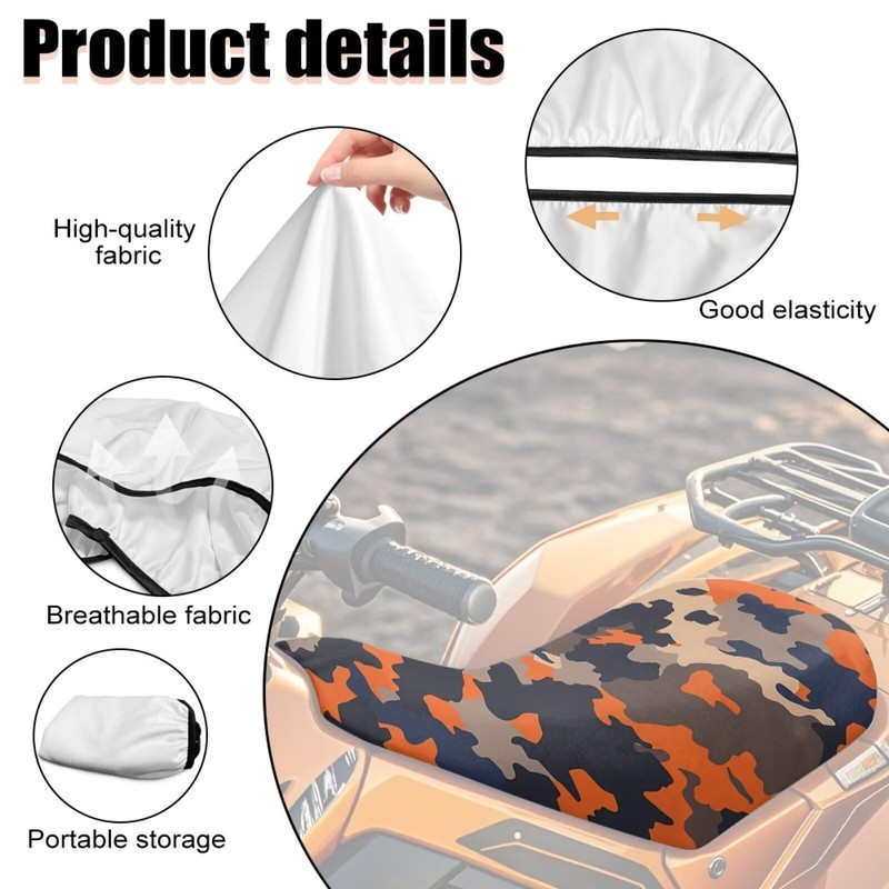 Camo Orange ATV Seat Cover Waterproof Quad Bike Seat Cover,