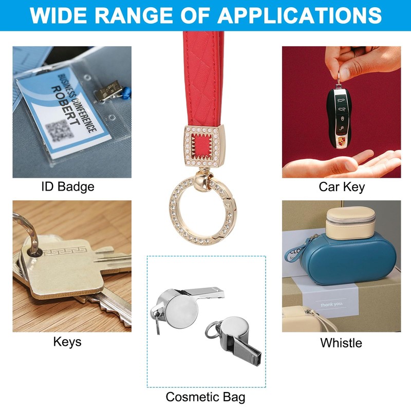 [PATIKIL] レザーリストレットキーチェーン キーチェーンホルダーキーフォブリ ストバンド 5つ キーリングと紛失防止Dリング付き 男性用女性用財布車キー用 金色/レッド