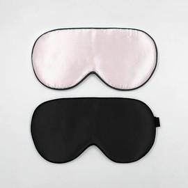 townssilk 2 x Schlafmaske aus 100 % Seide mit verstellbarem Band, bequeme und superweiche Augenmaske, 1 x schwarz und 1 x rosa