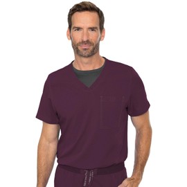 Med Couture Men's Scrub Top Cadence 2-Way Stretch Technology with Ultra Soft Fabric & One Chest Pocket - MC7478, XL, Wine