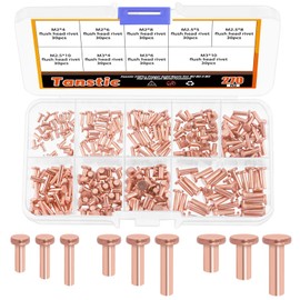 Tanstic 270Pcs Flat Head Copper Solid Rivets, M2x4/6/8, M2.5x5/8/10, M3x4/6/10 Solid Copper Rivets Fasteners for Electrical Applications Copper Finish Copper Tone