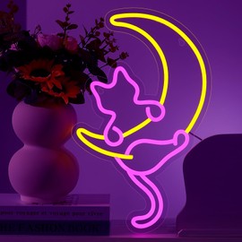 Cat Moon Anime Neon Signs for Wall Decor LED Sign Lights for Bedroom Man Cave Home Bar Pub Restaurant Christmas Birthday Wedding Party Kids Room Neon Decorations Gifts,11.8x15.8 inches