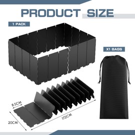 MorningRo 1 Pcs 20 Plate Chafing Dish Wind Stove Camping Guard 67 x 7.8'' Stainless Steel Wind Cover Folding Outdoor Windscreen with Drawstring Bag for Camp Picnic Burner Guard (Black)