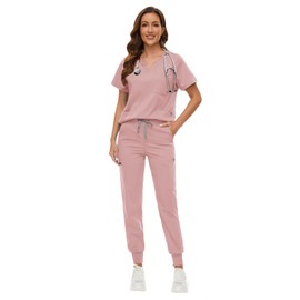 VIAOLI Women's V-Neck Scrub Set with 8 Pocket Yoga Waistband Jogger Pants - Nurse Uniforms