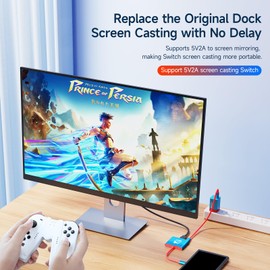 JEMDO Portable Dock Adapter for Switch, Travel Docking Station for TV with 4K@60Hz HDMI Output & PD Fast Charging & USB 3.0 Compatible with Switch/OLED, Steam Deck, MacBook Pro/Air, ROG Ally