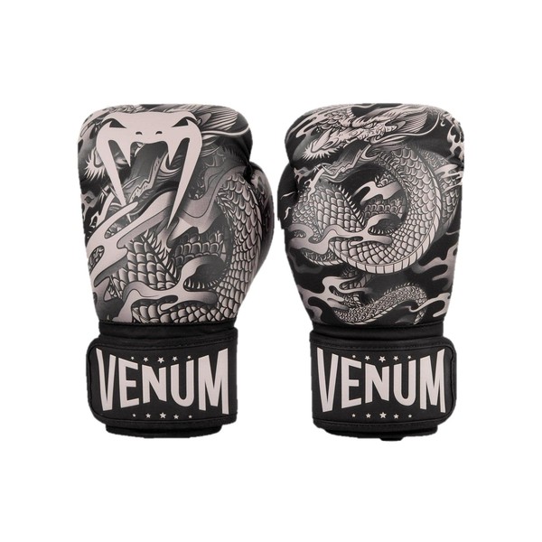 Venum Dragon's Flight Boxing Gloves - Black/Sand-12 oz