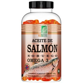 All Nature. Aceite de Salmón Noruego Omega 3. 320 Cápsulas. 1300 Mg por Porción con Epa y Dha. Suplemento Familiar con Ingredientes Naturales y Alta P