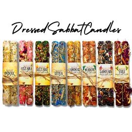 Pair of 8" (20cm) Dressed Sabbat Candles | Beeswax | Herbs & Flowers | Hand-Rolled | Witchcraft | Pagan | Wiccan (Yule)