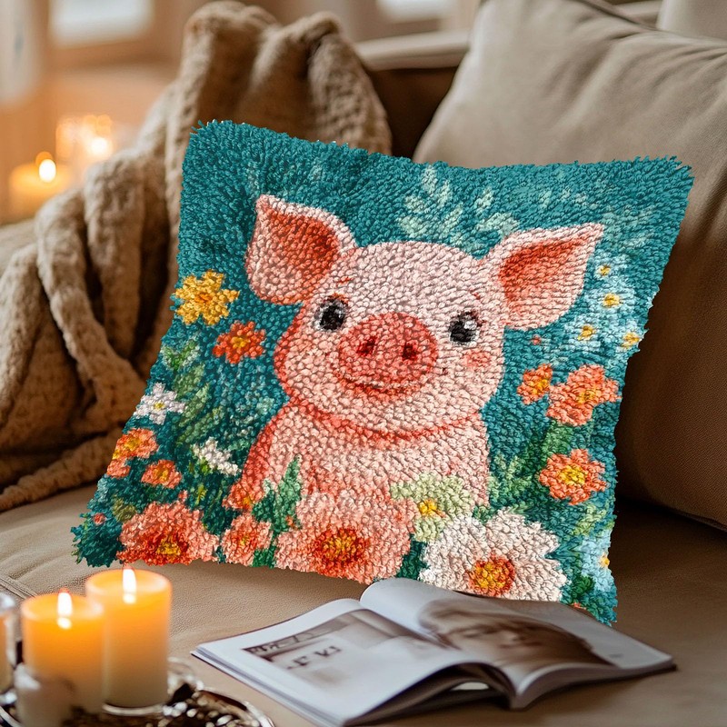 Generic DIY Latch Hook Pillow Cover Kit - Pig Theme