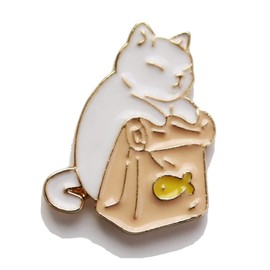 Cat and Bait Bag Pin Badge Cute Cat Pin Goods, Alloy Steel