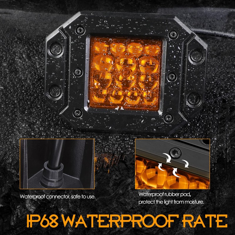 Flush Mount LED Pods Amber, Nirider 2PCS 84W Bumper Light