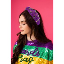 MOLOCH Mardi Gras Headband Carnival Hair Accessories for Women Glitter Mask Knotted Headband Purple Green Gold Crystal Jeweled Headband Mardi Gras Parade Party Gifts