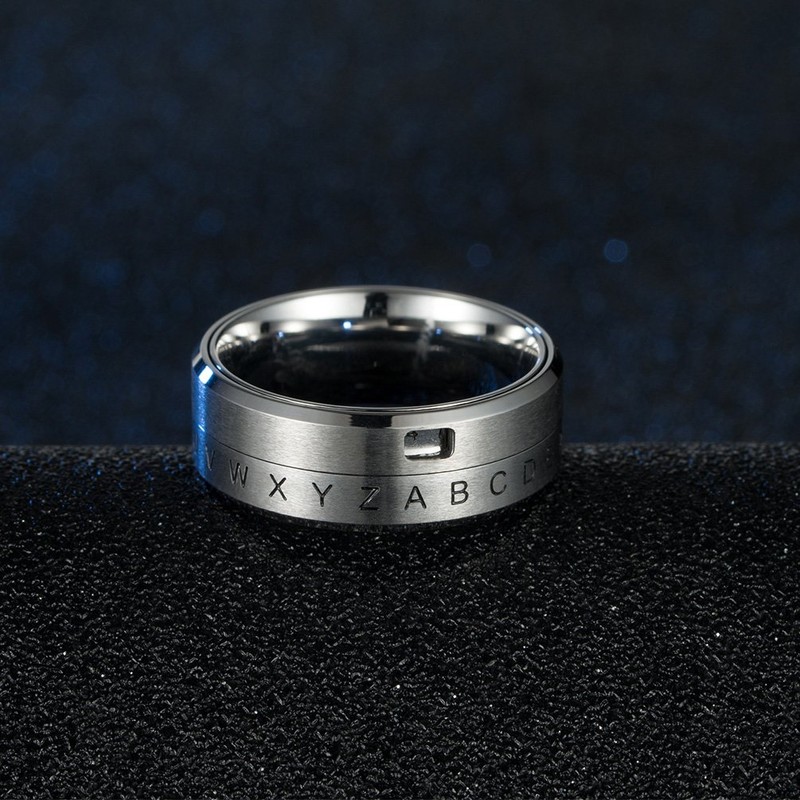 INRENG 8mm Men's Women's Stainless Steel Spinner Ring Alphabet Number