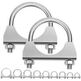 Swpeet 2Pcs 2 Inches - 50mm Exhaust U Clamp Kit, 304 Stainless Steel Muffler U-Bolt Clamps, Universal Heavy Duty U-Bolt Muffler Clamp Ideal for Tip Pipes Connection