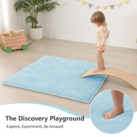 Huloo Sleep Baby Play Mat for Floor,1.3" Thick Elasti-Foam 50"×50" Playpen Mat for Tummy Time,Water Repellent Soft Coral Velvet for Toddler,Infant,Kids,Non-Slip Backing Safe for Crawling(Light Blue)