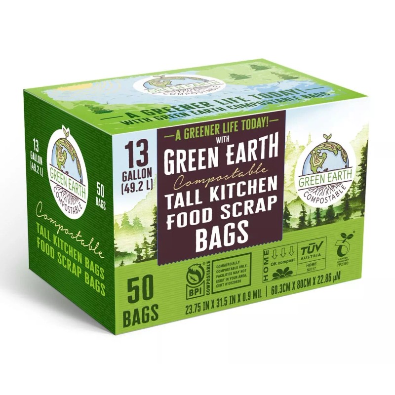 Green Earth Compostable 50 Count Green Compostable Trash Bags 13