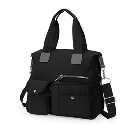 HAWEE Large Handbag Women's Shoulder Bag with Carry Handle Nylon Crossbody Bag Women's Sporty with Multiple Pockets Women Bag for School Office Shopper Teacher, black