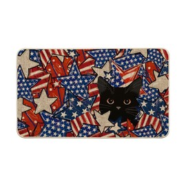 Artoid Mode Stars and Black Cat Patriotic 4TH of July Doormat, Memorial Day Home Decor Low-Profile Switch Rug Door Mat Floor Mat for Indoor Outdoor 17x29 Inch