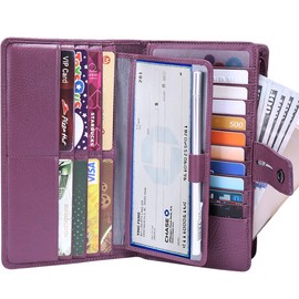 Itslife Womens Wallet,Large Capacity RFID Blocking Leather Wallets Credit Cards Organizer Ladies Wallet with Checkbook Holder,Purple