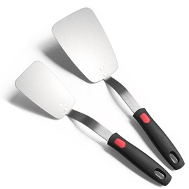 Stainless Steel Flexible Spatula Solid Turner, XiaoZu Thin Metal Spatula for Cast Iron Skillet, Thin Blade and Heat Resistant Silicone Handle, Great for Egg, Cookie, Meat, Crep, Medium + Large